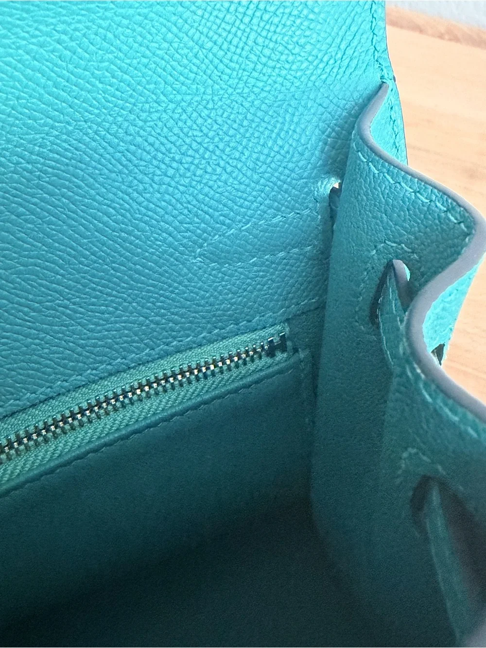 Kelly 25 green vert blue GHW FLAWED MISSING KEY SELLIER EPSOM
